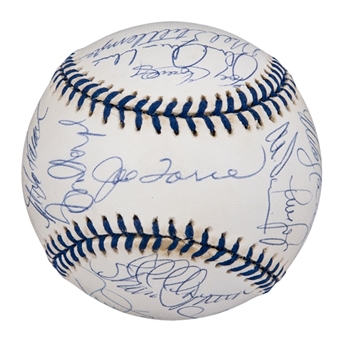 1999 New York Yankees Team Signed OAL Budig Joe DiMaggio Commemorative Baseball with 23 Signatures (Beckett)